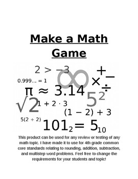 Preview of Make a Math Game (editable)