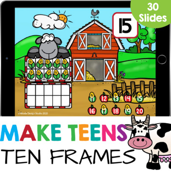 Preview of Make a New Number Teens with Ten Frames: 11-20 Kindergarten Math & Google Slides