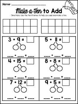 Make a Ten to Add Worksheets by Firsties and Football TpT