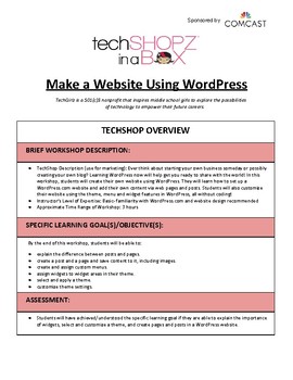 Preview of Make a Website Using WordPress - TechGirlz Workshop Plan