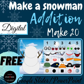 Preview of Build a Snowman Addition to 20 DIGITAL ACTIVITY Winter January Craft Game