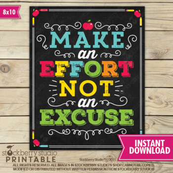 Motivational Classroom Teaching    NEW POSTER Excuses 