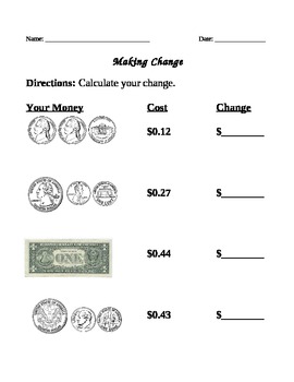 Preview of Make change from 1 dollar