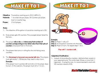 Preview of Make it to 1 - 1st Grade Math Game [CCSS 1.NBT.A.1]