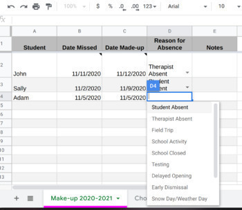 Preview of Make-up Tracker for Attendance