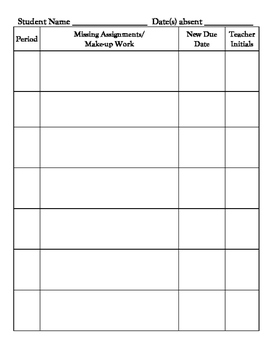 Preview of Make up Work or Missing Work Form