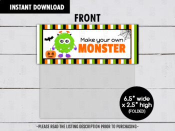 Preview of Make your own monster Treat Bag Topper, Halloween Night Goodies Bag Ideas