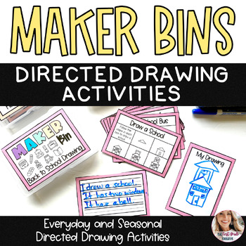 Preview of Maker Bins 25 Directed Drawing Task Card Activities Centers Morning Bins