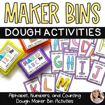 Preview of Maker Bins 7 Alphabet Number and Shape Dough Activity Centers Morning Bins