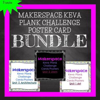 Preview of Makerspace: KEVA Plank Challenge Task Cards Posters Bundle All 3 Units
