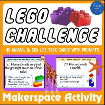 Preview of Makerspace LEGOS Challenge Task Cards | 48 Animal & Under the Sea Designs