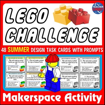 Preview of Makerspace LEGOS Challenge Task Cards | 48 Summer End of the Year Fun Activity
