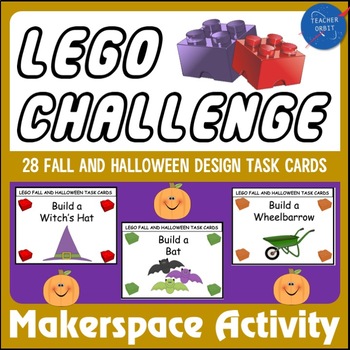 Preview of Makerspace LEGOS Fall & Halloween Design Challenge Task Cards STEAM Activities