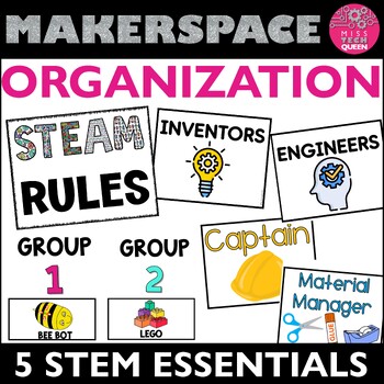 Preview of Makerspace Labels STEM Classroom Decor STEAM Team Job Group Labels Station Chart