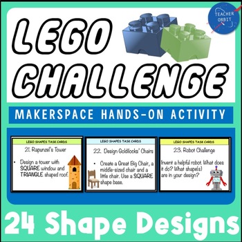 Preview of Makerspace Legos Challenge Task Cards Shapes Designs | Math Geometry STEM
