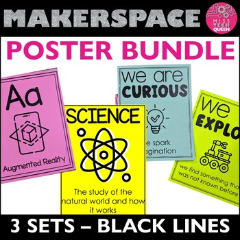 Preview of Makerspace Posters We are Thinking 3 STEM Posters Growth Mindset Bulletin Board