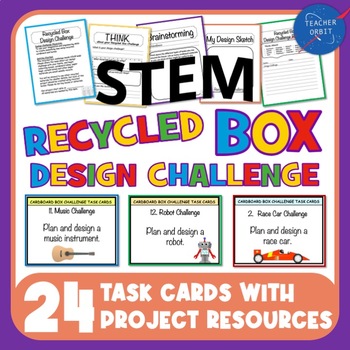 Preview of Makerspace Recycled Box Design Challenge Task Cards | STEM Engineering Project