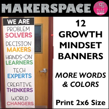 Preview of Makerspace STEM Decor Growth Mindset Banner We Are Makers Poster Learners STEAM