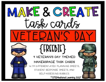 Preview of Makerspace STEM Make and Create Task Cards {Veteran's Day} FREEBIE