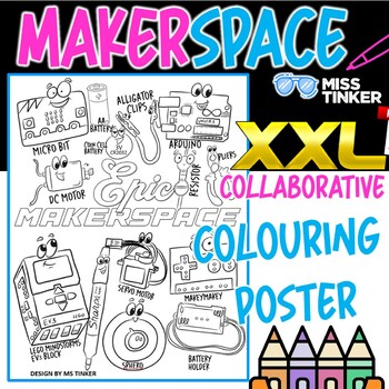 Preview of Makerspace, STEM XXL Coloring Poster, Just print, No Prep
