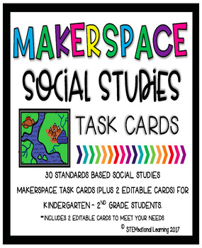 Preview of Makerspace Social Studies STEM Challenge Task Cards Kindergarten-2nd Grade