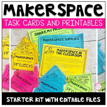 Preview of Makerspace Task Cards & Printables with EDITABLE FILES