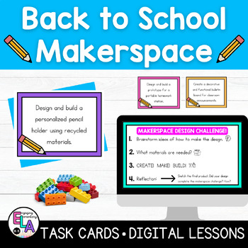Preview of Makerspace Task Cards for Back to School: 24 STEAM Activities (Print/Digital)