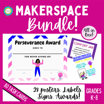 Preview of Makerspace Bundle | Task Cards | Forms | Awards | Labels & Signs