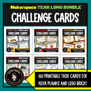 Preview of Makerspace YEAR LONG BUNDLE | Printable Challenge Task Cards for ALL SEASONS!