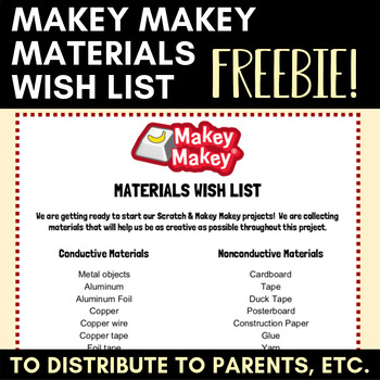 Preview of Makey Makey Materials Wish List FREEBIE