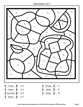 making 10 addition color by number coloring worksheets food