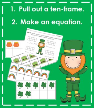Preview of Making 10 - St. Patrick's Day Themed (Recording Sheet, Ten-Frames, Equations)