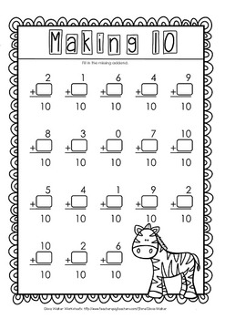 Making Ten ( Make 10) - Includes Tens Frames / Number Lines / Cut and Paste