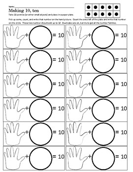 Preview of Making 10 using small manipulatives/pennies and a plate