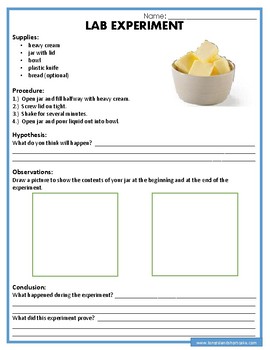 Preview of Making Butter Science Experiment Worksheet