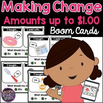 Preview of Making Change Boom Cards (Amounts up to $1)