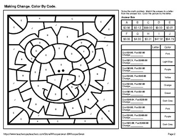 Making Change - Color by Code / Coloring Pages - Safari by WhooperSwan