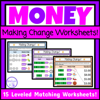Preview of Making Change Matching Worksheets Money Functional Life Skills Math Special Ed