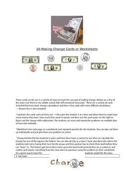 Preview of Making Change Money Cards or Worksheets