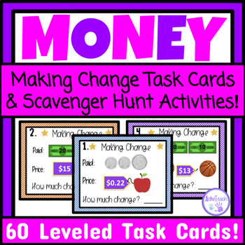 Preview of Making Change Task Cards Write the Room Math Scavenger Hunt Money Activities