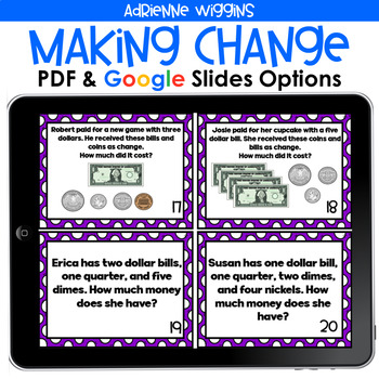 Preview of Making Change Task Cards (PDF & Google Classroom) Distance Learning