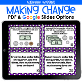 Making Change Task Cards (PDF & Google Classroom) Distance