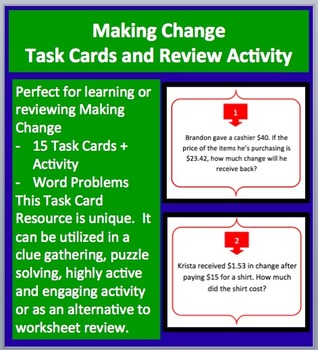 Preview of Making Change - Task Cards and UNIQUE Activity