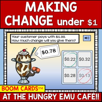 Preview of Making Change Under One Dollar $1 BOOM CARDS Money Math