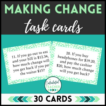 Preview of Money Math - Making Change - Real World Word Problem Task Cards