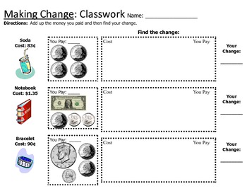 Preview of Counting Money / Making Change Worksheet