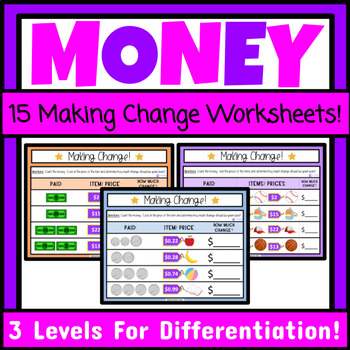 Preview of Making Change Worksheets Packet Money Functional Life Skills Math Special Ed