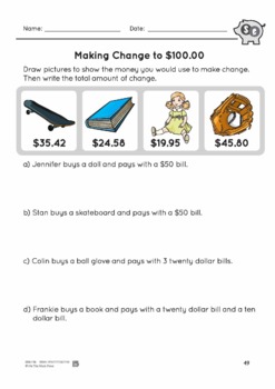 making change to 100 with canadian money grade 4 3 worksheets