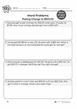 making change to 100 with canadian money grade 4 3