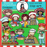 Making Christmas Cookies clip art -Color and B&W-